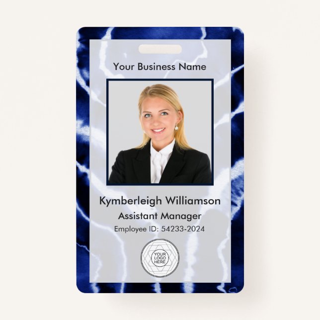 Blue Marble Tie Dye Business Employee Photo ID Badge (Front)