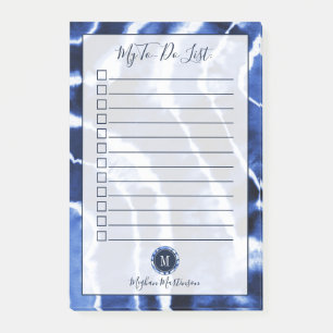 Blue Marble Tie Dye Watercolor Monogram To Do List Post-it Notes
