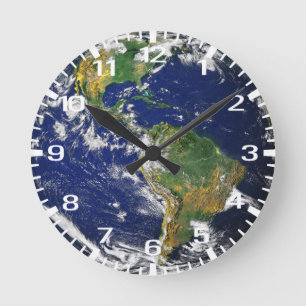 Blue Marble Time Round Clock