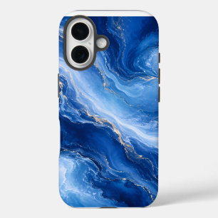 Blue Marble Waves Luxury Abstract iPhone 16 Case