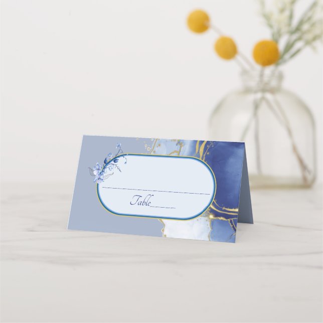 Blue Marble Wedding Place Card (Front)