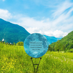 Blue Marble Wedding Round Sign