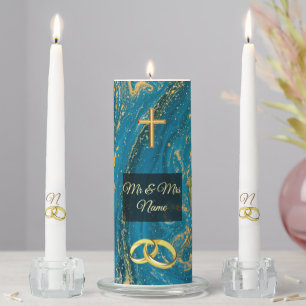 Blue Marble Wedding Unity Candle Set