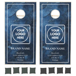 Blue Marble White Script Custom Logo Branding Cornhole Set