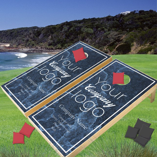 Blue Marble White Script Your Logo Here Cornhole Set (Creator Uploaded)