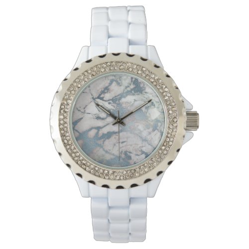 BLUE MARBLE WHITE SPARKLE DIAMONTE BAND WATCH