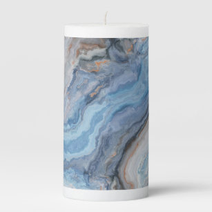 Blue Marble with Gold Black Pretty Decor Pillar Candle