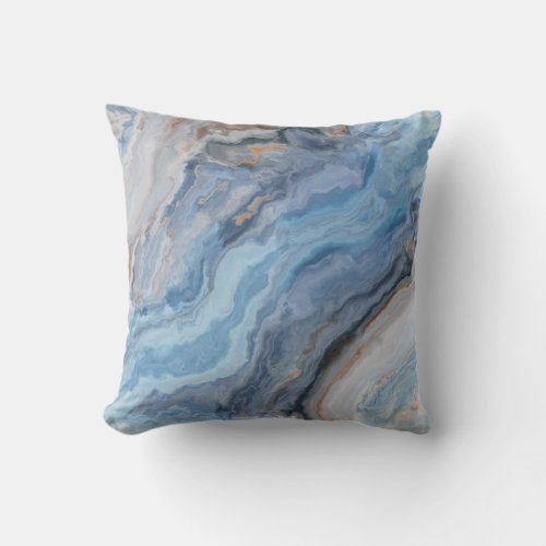 Blue Marble with Gold Black Pretty Decor Throw Pillow