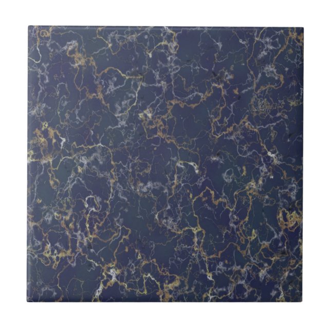 Blue marble with gold veins ceramic tile (Front)