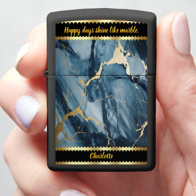 Blue marble with golden veins for zippo lighter (In Hand)
