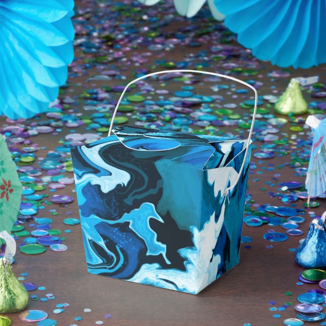 Blue Marbled Brushstrokes Handmade Art Custom  Favor Boxes (Party)