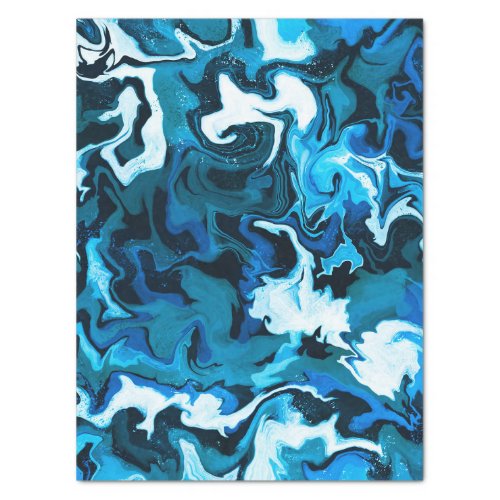 Blue Marbled Brushstrokes Handmade  Tissue Paper