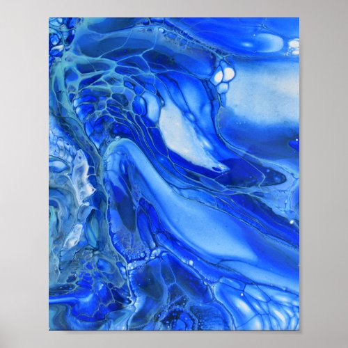 Blue Marbled Modern Fluid art Poster