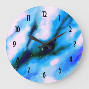 Blue Marbled Outer Space Abstract Background Large Clock