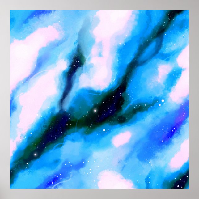 Blue Marbled Outer Space Abstract Background Poster (Front)