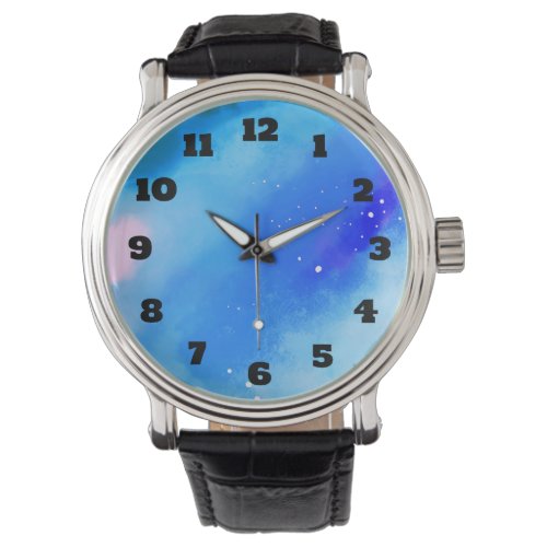 Blue Marbled Outer Space Abstract Background Watch