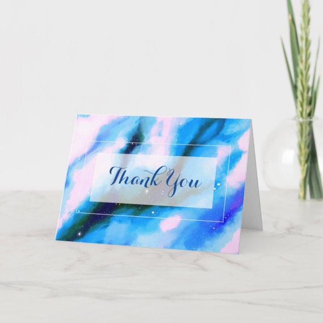 Blue Marbled Outer Space Abstract Thank You Card (Front)