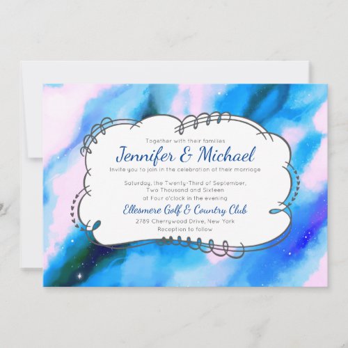 Blue Marbled Outer Space Abstract Wedding Invite