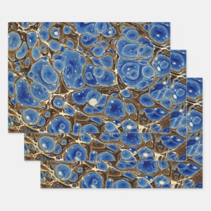 Blue Marbleized Wrapping Paper Sheets