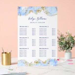 Blue Marbling Design Price List Acrylic Sign
