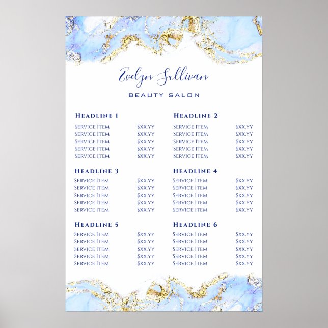 Blue Marbling Design Price List Poster (Front)