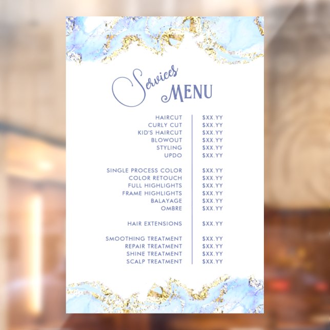 Blue Marbling Design Services Menu Window Cling (Sheet 2)
