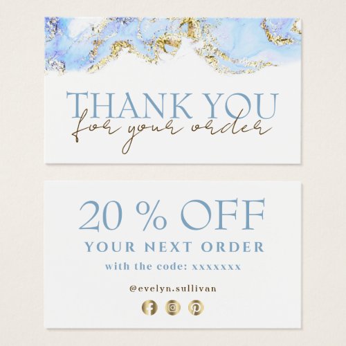 blue marbling design thank you discount card