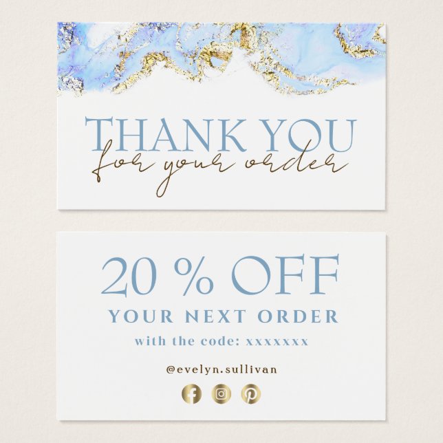 blue marbling design thank you discount card (Front & Back)