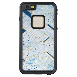 Blue marbling & golden dots geometry iphone case