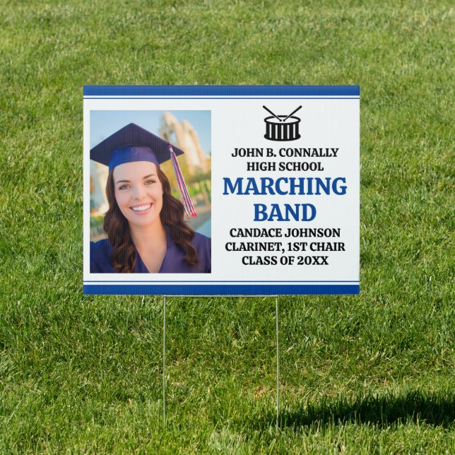 Blue Marching Band Photo Custom School Yard Sign (Insitu)