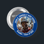 Blue Marching Band Photo High School Brag Button<br><div class="desc">This cool customized high school marching band photo features white typography of your team and player name on a blue brag button. Personalize with your student's photograph and class year as a proud parent. A mom and dad can wear these buttons to competition and games.</div>