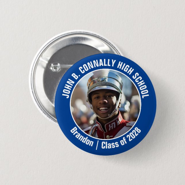Blue Marching Band Photo High School Brag Button (Front & Back)
