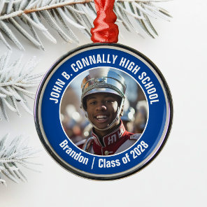 Blue Marching Band Photo High School Christmas Metal Ornament