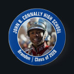 Blue Marching Band Photo High School Spirit Button<br><div class="desc">This cool customized high school marching band photo features white typography of your team and player name on a blue button. Personalize with your student's photograph and class year as a proud parent. A mom and dad can wear these buttons to competition and games.</div>