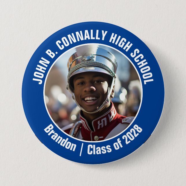 Blue Marching Band Photo High School Spirit Button (Front)