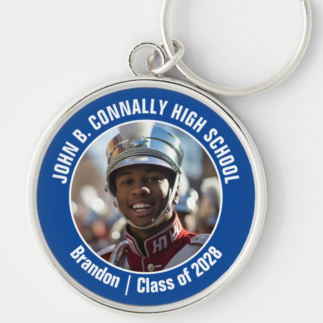 Blue Marching Band Photo High School Spirit Keychain (Front)