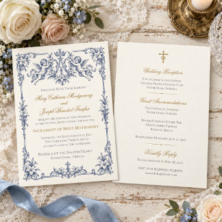 Blue Marian Cherub Catholic Wedding Invitation