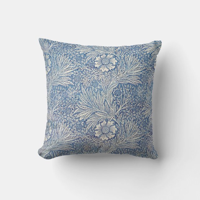 Blue Marigold by William Morris Throw Pillow (Front)