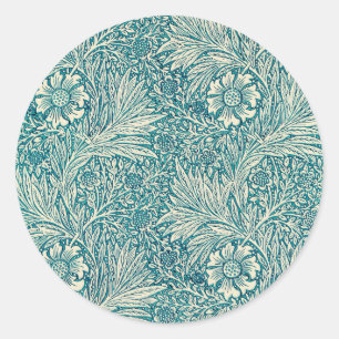 Blue marigold illustration by William Morris Classic Round Sticker