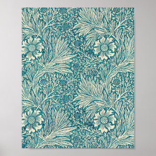 Blue marigold illustration by William Morris  Poster