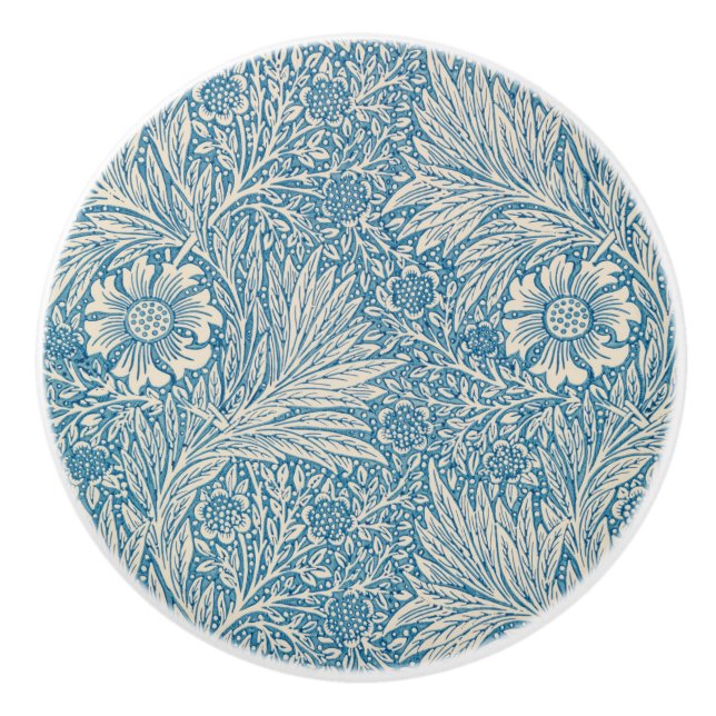 Blue Marigolds (by William Morris) Ceramic Knob (Front)