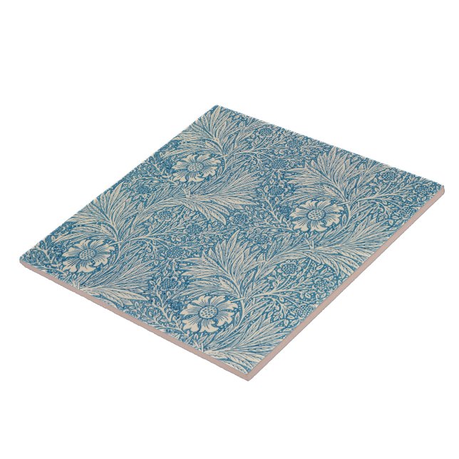 Blue Marigolds (by William Morris) Ceramic Tile (Side)