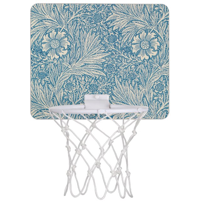 Blue Marigolds (by William Morris) Mini Basketball Hoop (Front)