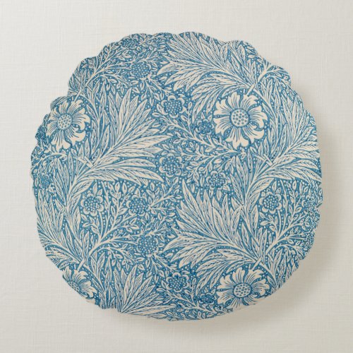 Blue Marigolds by William Morris Round Pillow