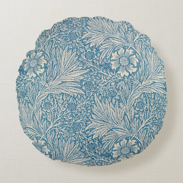 Blue Marigolds (by William Morris) Round Pillow (Front)
