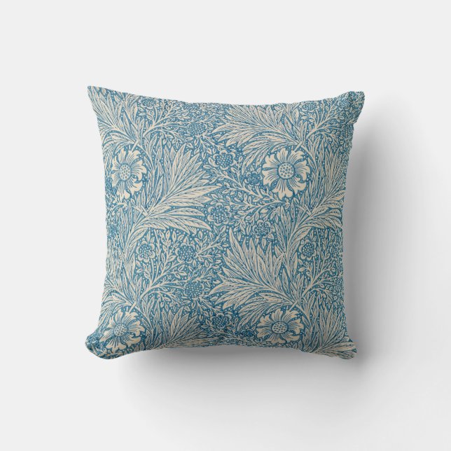 Blue Marigolds (by William Morris) Throw Pillow (Front)