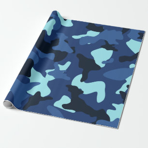 Blue marine army camo camouflage pattern wrapping paper