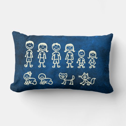 Blue Marine Chalkboard Family Doodles Lumbar Pillow