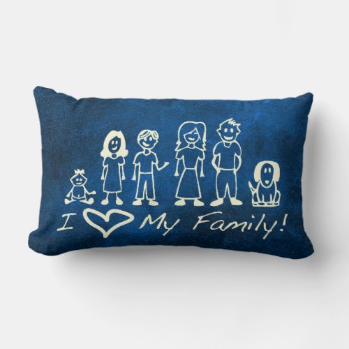 Blue Marine Chalkboard Family Doodles Lumbar Pillow