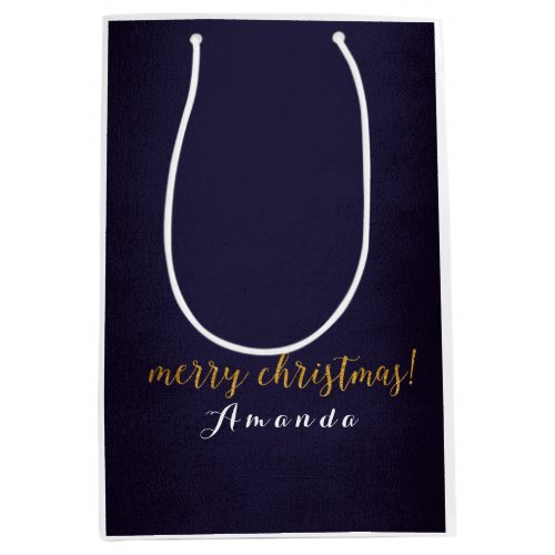 Blue Marine Gold Merry Christmas Medium Medium Gift Bag